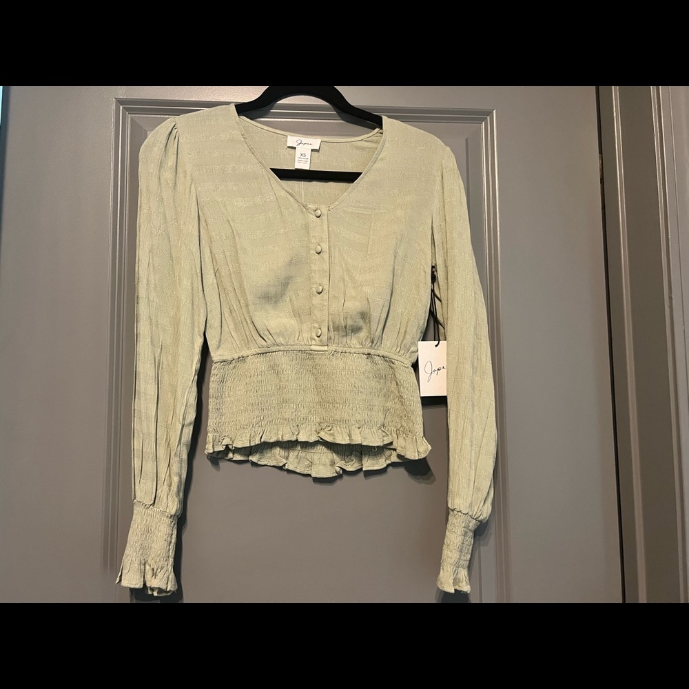 Womens olive green long sleeve blouse